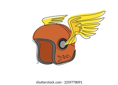 Casco de bicicleta de dibujo de línea continua con alas. Símbolo del equipo de carreras de motor, emblema del equipo de deportes de la manifestación y signo del torneo de ciclistas de helicóptero personalizados. ilustración vectorial de diseño gráfico de una línea