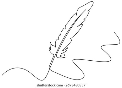 Single continuous line drawing of a bird feather minimalist outline art concept for design and creativity