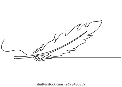 Single continuous line drawing of a bird feather minimalist outline art concept for design and creativity