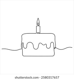 Single continuous line drawing of birthday cake with candles party anniversary and celebration concept outline design illustration