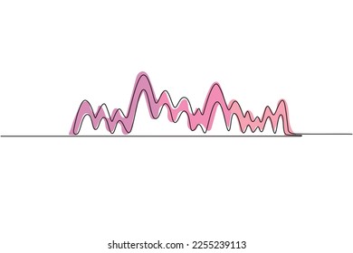 Single continuous line drawing black music sound waves. Audio technology, musical pulse. Wave musical soundtrack. Abstract digital equalizer. Dynamic one line draw graphic design vector illustration