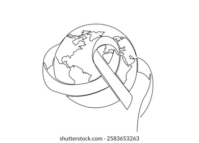 Single continuous line drawing bladder cancer awareness campaign ribbons around the globe. Healthy life. More meaningful life. Caring. Bladder Cancer Awareness Day. One line design vector illustration