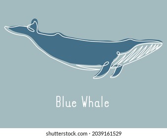 Single continuous line drawing of blue whale for marine company logo identity. Big fish mammal animal mascot concept for business logotype. Modern one line draw design illustration vector graphic