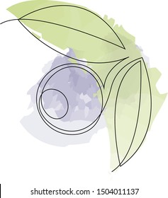 Single continuous line drawing of blueberry for orchard logo identity. Fresh blue berry fruitage concept for fruit garden icon. Modern one line draw design vector illustration
