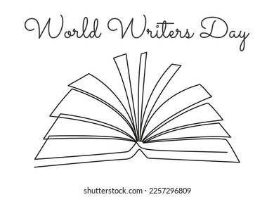 Single continuous line drawing of book. World writer day. One line art. Vector illustration. 