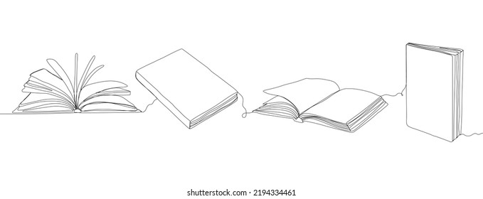 Single continuous line drawing of books. Back to school minimalist style. Education concept. Modern one line draw graphic design vector illustration