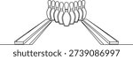 Single continuous line drawing of bowling pins lined up at bowling lane. Doing sport hobby at leisure time concept. one line Icon drawing

