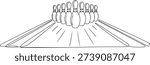 Single continuous line drawing of bowling pins lined up at bowling lane. Doing sport hobby at leisure time concept. one line Icon drawing
