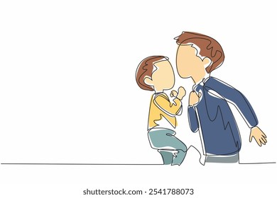 Una sola línea continua dibujando a un niño besa su frente de un hermano pequeño. Ama con todo el corazón. Comportamiento admirable y adorable. Dormido. Día Nacional de los Hermanos. Ilustración vectorial de diseño de una línea