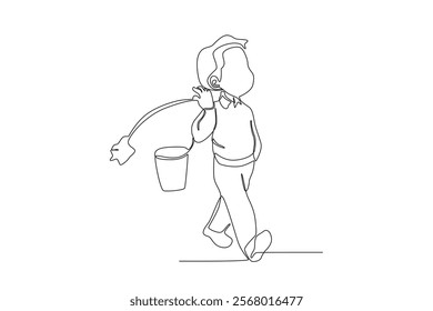 Single continuous line drawing of boy who littered.One line draw graphic design vector illustration
