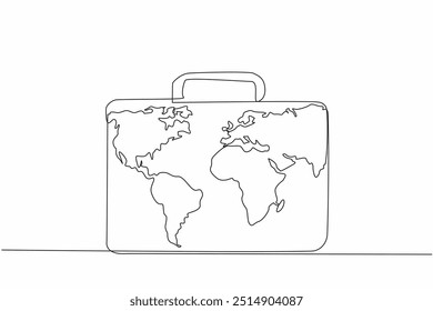 Línea continua única dibujando el maletín con el mapa del mundo en el medio. Bolsa de viaje de negocios de los funcionarios de aduanas. Registrado. Cumple. Día Internacional de la Aduana. Ilustración vectorial de diseño de una línea