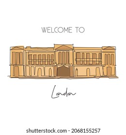 Single continuous line drawing Buckingham Palace landmark. Beautiful famous place in London, UK. World travel home decor wall art poster print concept. Modern one line draw design vector illustration
