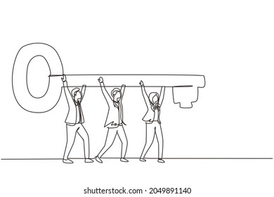Single continuous line drawing business teamwork key success concept  Businessman working in team  People lifting key success  stepping forward to open bright future  One line draw design vector