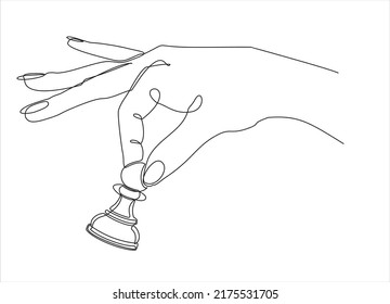 Single continuous line drawing business concept illustration of businesswoman hand holding chess pawn piece, strategy, strategic move concept. Dynamic one line draw graphic design vector illustration