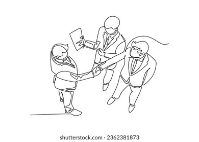 Single continuous line drawing business man handshake his colleague or partner to deal a project. Business teamwork meeting at office concept. Dynamic one line draw graphic design vector illustration