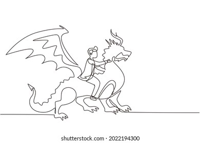 Un empresario de dibujo de línea continua montando dragón. La conquista de la adversidad, el coraje, la victoria, el liderazgo en los negocios. Empresario profesional. ilustración vectorial de diseño gráfico de una línea