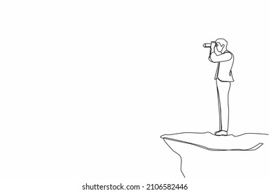 Single continuous line drawing businessman looking in binoculars standing cliff  Business vision concept  leadership  achievement  target  Dynamic one line draw graphic design vector illustration