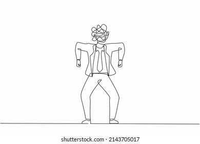 Un empresario de dibujo de línea continua con garabatos redondos en lugar de una cabeza. Un entrenador masculino enfadado haciendo gesto. Ejecutivo emocional enfurecido. Sintiendo rabia. vector de diseño gráfico de tracción de línea