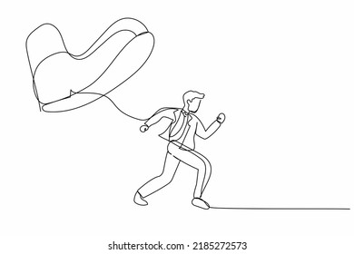 Single continuous line drawing businessman run away from stomping foot. Male employee oppressed by the boss with under big shoe. Minimalist metaphor. One line draw graphic design vector illustration