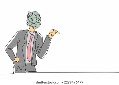 Single continuous line drawing businessman with round scribbles instead of head. Angry worker arguing, conflicting. Quarrel fight aggressive person. Male shouting. One line draw graphic design vector
