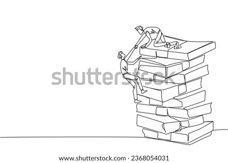 Single continuous line drawing businessman helps colleague climb large pile of banknotes. Contagious success. Share tips for success. Teamwork bonus. Cohesiveness. One line design vector illustration