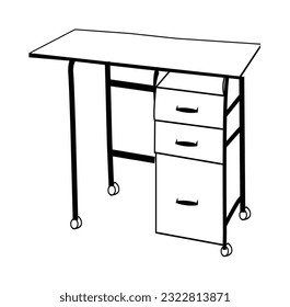 Single continuous line drawing businesswoman writing sitting in front of laptop at table. Female studying and writing in notebook, at desk in front of computer. One line draw graphic design vector