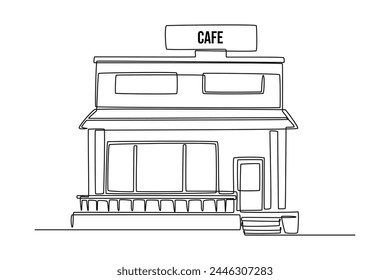 Single continuous line drawing of cafe building. Home architectural building isolated minimalism concept. Dynamic one line draw graphic design vector illustration on white background