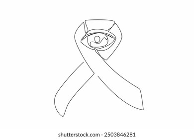 Single continuous line drawing the campaign ribbon with eye in middle. More attention to eye health. Avoid blindness. Check for any complaints. World Glaucoma Day. One line design vector illustration