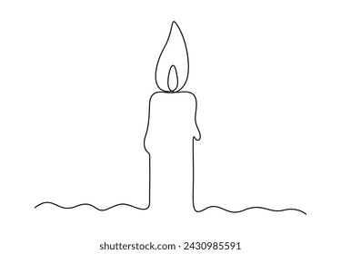 Single continuous line drawing of candle. Isolated on white background vector illustration. Premium vector