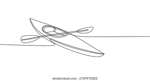 Single continuous line drawing canoe trails and rafting club with kayaking equipment, boat icon continuous one line drawing, Vector illustration of kayak canoe rowboat sailboat yacht isolated on white