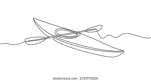 Single continuous line drawing canoe trails and rafting club with kayaking equipment, boat icon continuous one line drawing, Vector illustration of kayak canoe rowboat sailboat yacht isolated on white