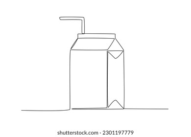 Single continuous line drawing 
a carton of milk with a straw. Fast Food