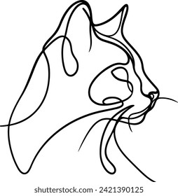 Single continuous line drawing of a cat's head. One continuous line style drawing. Vector illustration. Cat design, cat draw, minimalist, lineart
