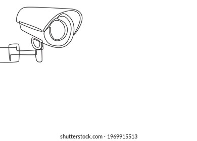 Single continuous line drawing cctv with a round shape installed on the side of the highway to monitor traffic movements and improve security systems. One line draw graphic design vector illustration.