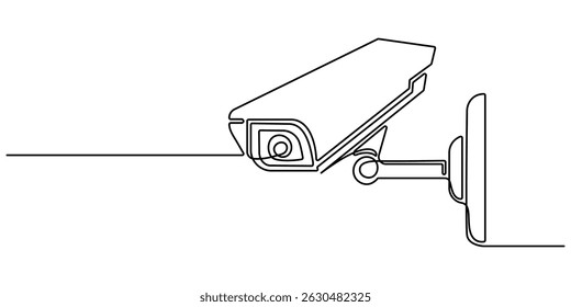 Desenho de linha contínua única de CCTV para monitorar os movimentos do tráfego e melhorar os sistemas de segurança. Desenho de linha contínua do ícone da câmera de segurança. Linha contínua CCTV câmera linha ícone vetor