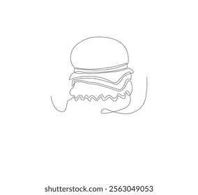 Single continuous line drawing cheeseburger. vektor ilustration