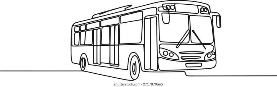 Single continuous line drawing city buses serving commuter employees and school students depart from their homes to their respective destinations. one line Icon drawing
