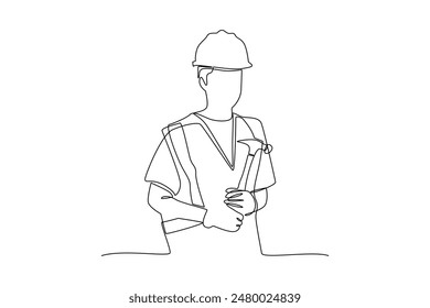 Single continuous line drawing of civil worker is using a hammer in his hand. Professional work job occupation. Minimalism concept one line draw graphic design vector illustration