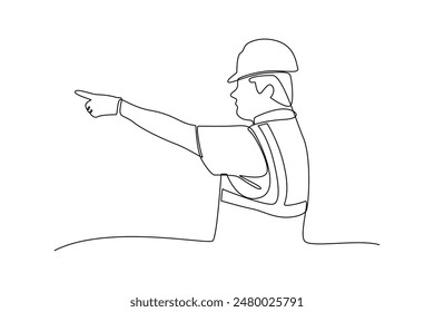 Single continuous line drawing of civil workers are giving directions. Professional work job occupation. Minimalism concept one line draw graphic design vector illustration