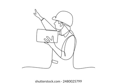 Single continuous line drawing of civil workers are giving directions. Professional work job occupation. Minimalism concept one line draw graphic design vector illustration