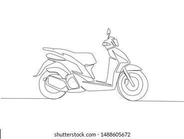 Single continuous line drawing of classic Asian underbone motorbike logo. Vintage scooter motorcycle concept. One line draw design vector illustration