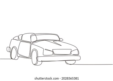 Single continuous line drawing classic retro convertible sports car. Collectors business comfortable cabrio automobile supercar. Vintage motor vehicle concept. One line draw graphic design vector