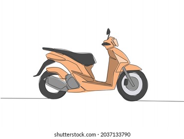 Single continuous line drawing of classic Asian underbone motorbike logo. Vintage scooter motorcycle concept. One line draw design vector illustration