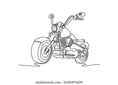 Motocicleta vintage clássica de desenho de linha contínua única com elementos cromados lindamente trabalhados perfeitos para entusiastas e colecionadores. Ilustração de vetor de design gráfico de desenho dinâmico de uma linha