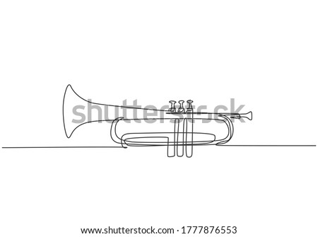 Single continuous line drawing of classical trumpet. Wind music instruments concept. Trendy one line draw design vector graphic illustration