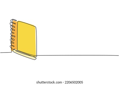 Single continuous line drawing of closed notepad book. Back to school minimalist style. Education concept. Modern one line draw graphic design vector illustration