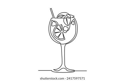 Einzelne kontinuierliche Zeichnung von Cocktail.line Art exotischen Cocktail Drinks Vektor doodle.Hand gezeichnet Vektorgrafik.