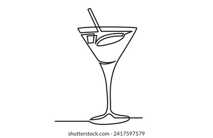 Dibujo de línea continua de coctel.línea arte cóctel exótico bebidas vectorial doodle.Ilustración vectorial dibujada a mano.