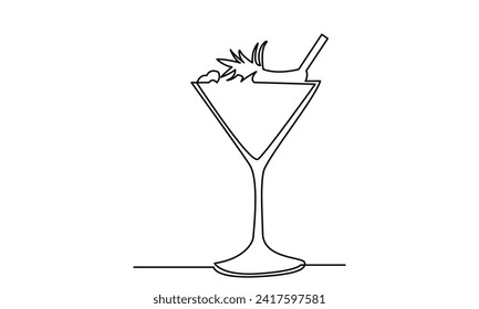 Dibujo de línea continua de coctel.línea arte cóctel exótico bebidas vectorial doodle.Ilustración vectorial dibujada a mano.