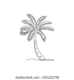 Single Continuous Line Drawing Coco Nucifera. Decorative Coconut Palm Tree Concept For Wall Decor Poster Print Art And Travel Vacation Tourism Campaign. Modern One Line Draw Design Vector Illustration